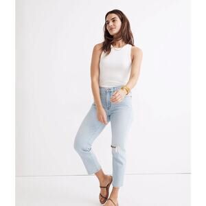 Madewell Womens Size 26 Mid Rise Classic Straight Jeans Blue Washed Distressed